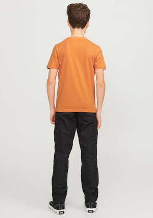 Jack & Jones Boys Map Logo Short Sleeve Tee, Tangerine