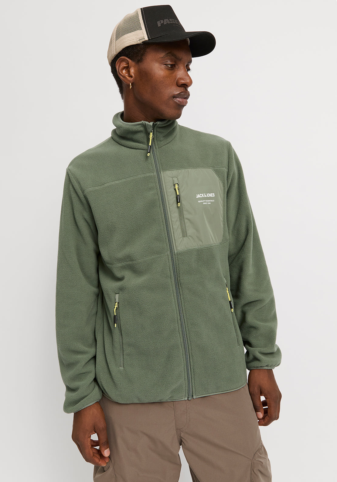 Jack & Jones Theo Full Zip Fleece, Agave Green - McElhinneys