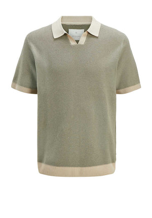 Jack & Jones Aston Split Neck Knit Polo Shirt, Vetiver Green