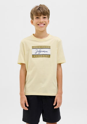 Jack & Jones Boys Frederik Box Script Tee, Double Cream