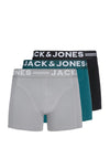 Jack & Jones Sense 3 Pack Cotton Stretch Trunks, Teal Multi