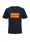 Jack & Jones Boys Cole Print Short Sleeve Tee, Navy