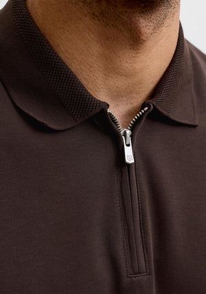 Jack & Jones Ethan Zip Polo Shirt, Brown