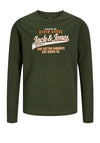 Jack & Jones Mini Boy Logo Long Sleeve Top, Kombu Green