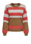 JDY Barbara Stripe Printed Knit Sweater, Toasted Coconut
