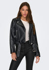 JDY Viri Faux Leather Biker Jacket, Black