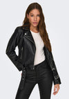 JDY Viri Faux Leather Biker Jacket, Black