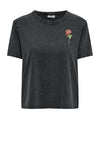 JDY Elina Sparkly Rose Print Tee, Black