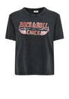 JDY Elina “Rock & Roll” Print Tee, Black