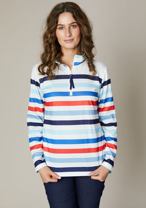 Jessica Graaf Striped Half Zip Sweatshirt, Navy
