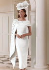 John Charles 3D Floral Cape Detail Pencil Dress, Ivory