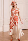 John Charles Floral Off Shoulder Asymmetric Dress, Terracotta Orange & Cream
