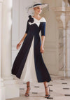 John Charles Contrast Floral Embellished A-Line Dress, Navy
