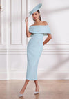 John Charles Off The Shoulder Pearl Embellished Pencil Dress, Blue