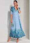 Jolie Moi Peggy Ruched Sleeve Wrap Mesh Maxi Dress, Blue Multi