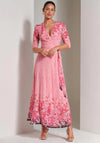 Jolie Moi Peggy Ruched Sleeve Wrap Mesh Maxi Dress, Pink Multi
