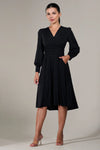 Jolie Moi Long Sleeve Soft Silky Jersey Knee Length Dress, Black
