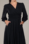 Jolie Moi Long Sleeve Soft Silky Jersey Knee Length Dress, Black