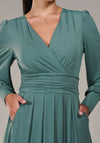 Jolie Moi Long Sleeve Soft Silky Jersey Midi Dress, Green