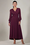 Jolie Moi Long Sleeve Soft Silky Jersey Maxi Dress, Purple