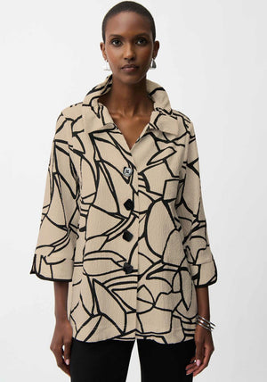 Joseph Ribkoff Seersucker Abstract Print Trapeze Jacket, Beige & Black