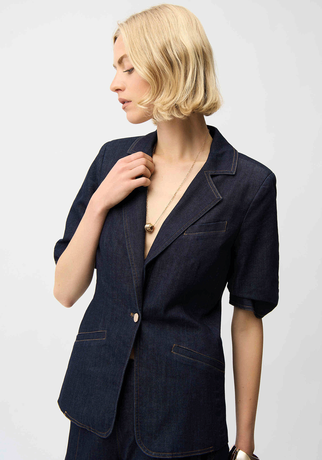 Joseph Ribkoff Denim Short Sleeve Blazer, Dark Blue