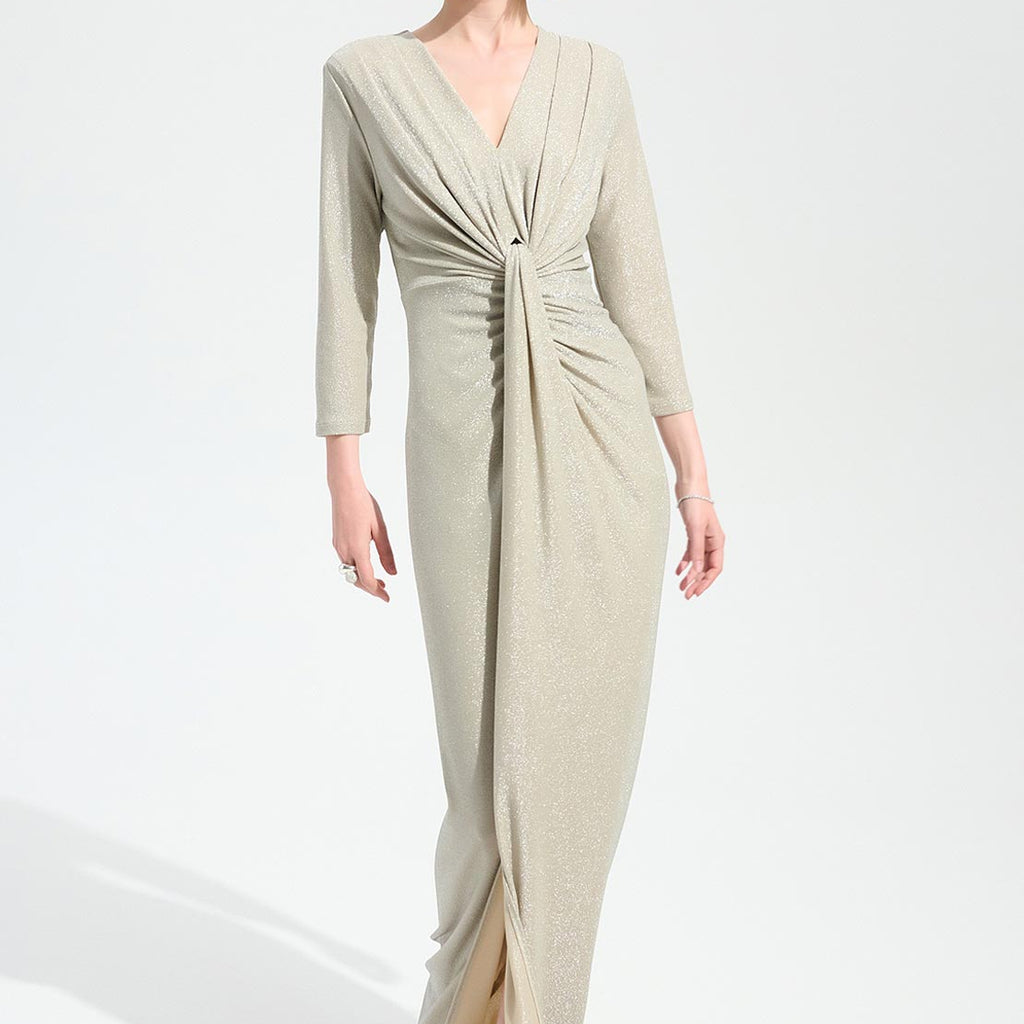 Joseph Ribkoff Glitter Embellished Wrap Maxi Dress, Gold - McElhinneys Joseph Ribkoff Glitter Embellished Wrap Maxi Dress, Gold - McElhinneys