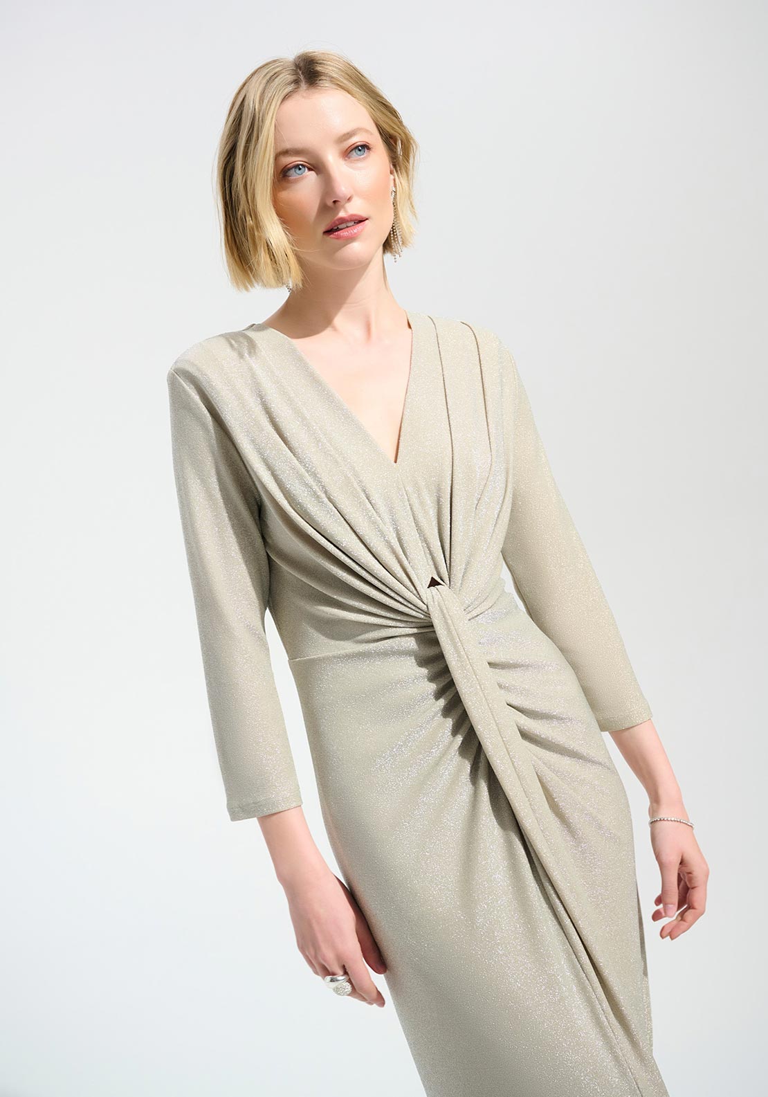 Joseph Ribkoff Glitter Embellished Wrap Maxi Dress, Gold
