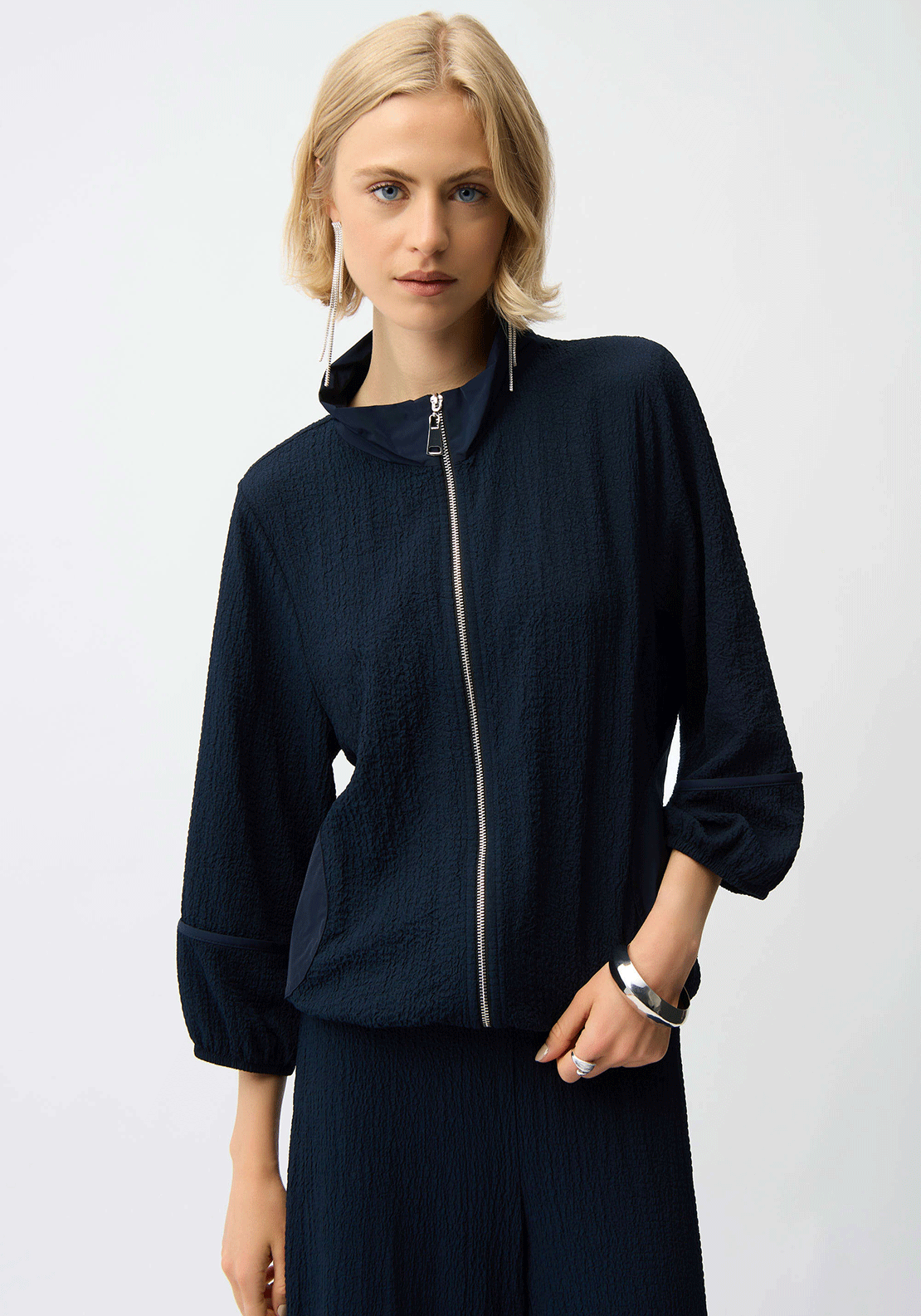 Joseph Ribkoff Seersucker Bomber Jacket, Navy