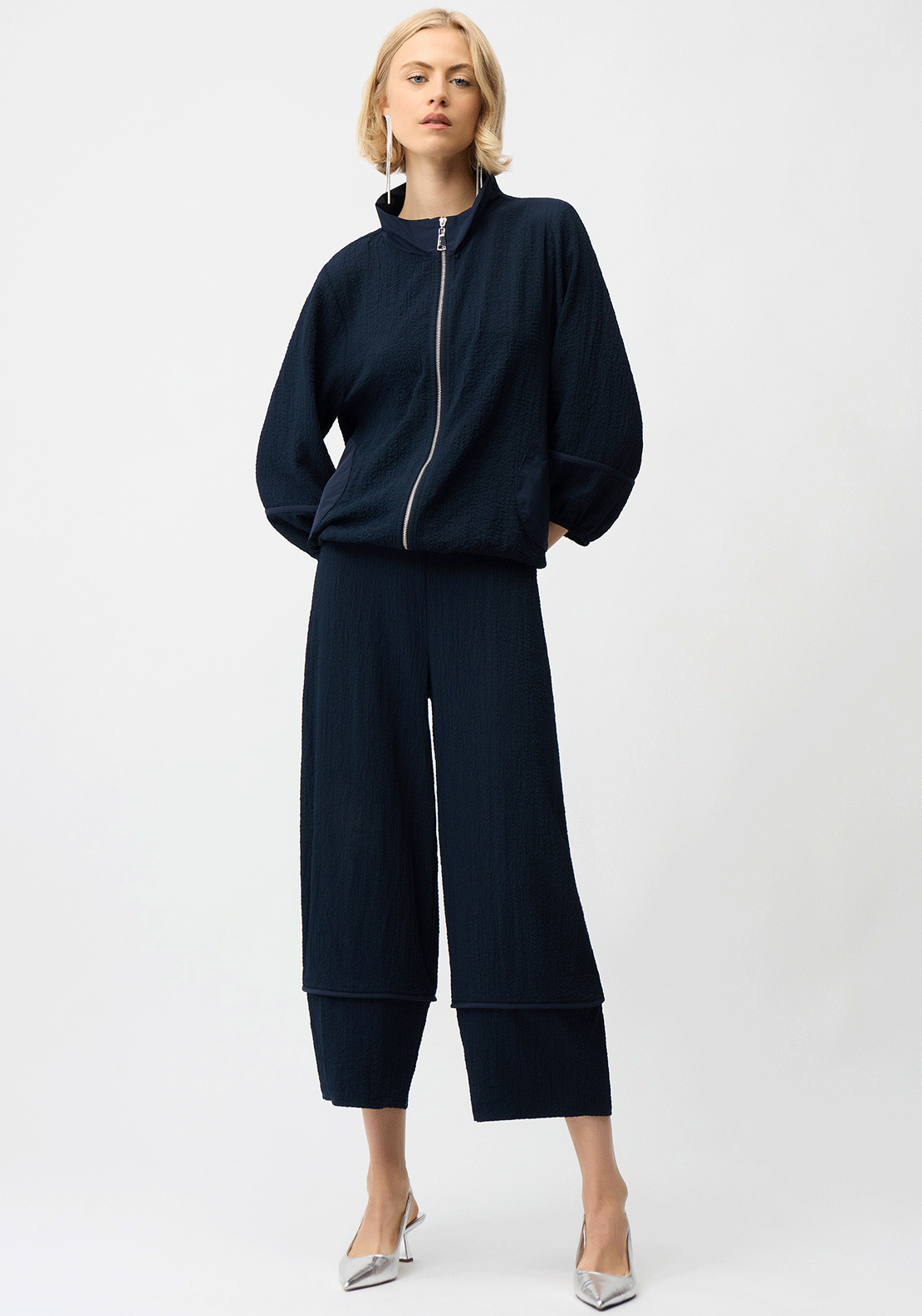 Joseph Ribkoff Seersucker Bomber Jacket, Navy