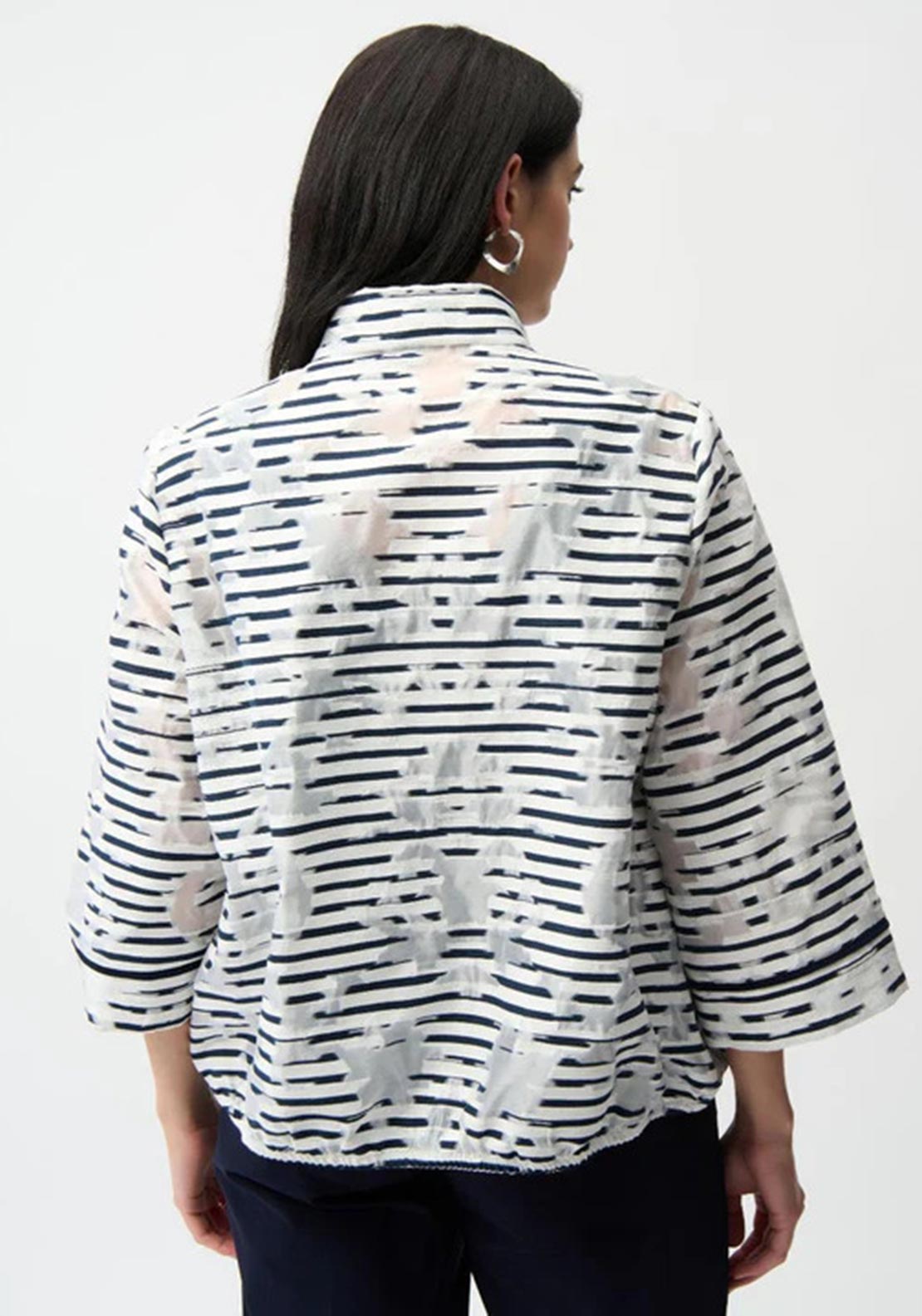 Joseph Ribkoff Jacquard Organza Stripe Bomber Jacket, White