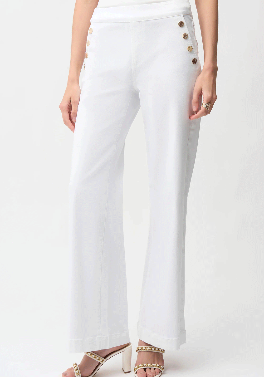 Joseph Ribkoff Button Pockets Wide Leg Jeans, White