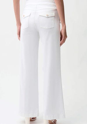 Joseph Ribkoff Button Pockets Wide Leg Jeans, White
