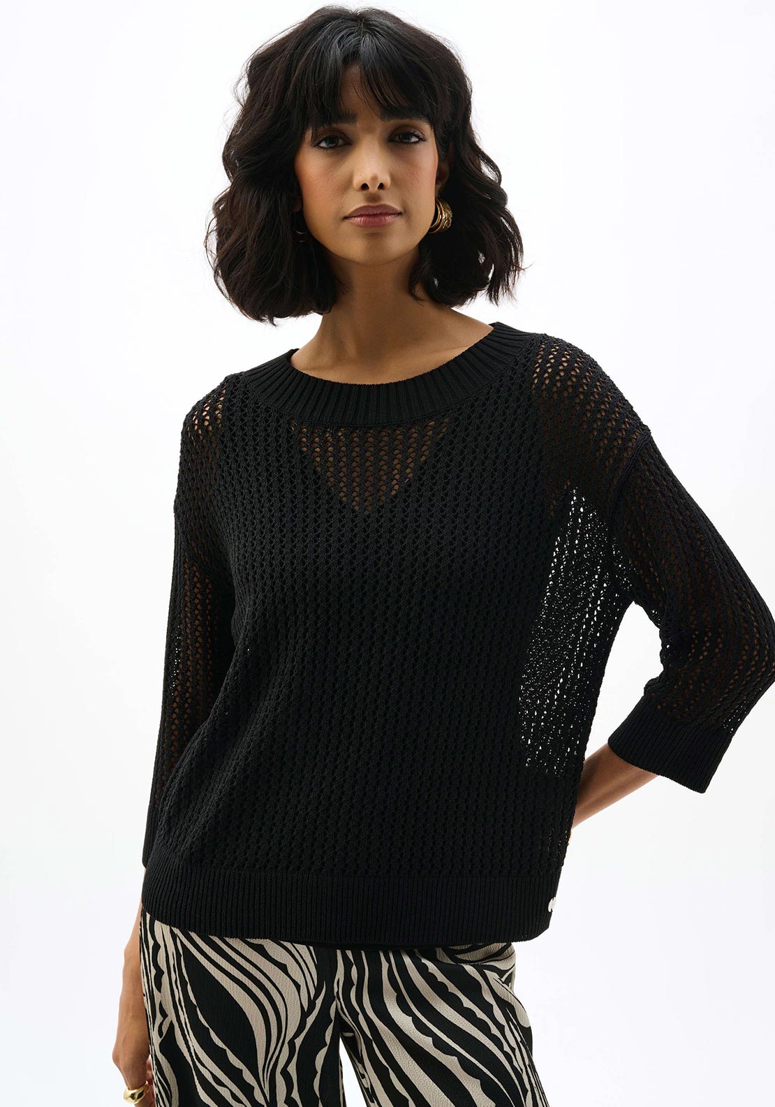 Joseph Ribkoff Open Stitch Knit Sweater, Black
