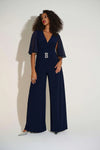 Joseph Ribkoff Silky Knit & Chiffon Wide Leg Jumpsuit with Cape, Navy