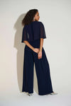 Joseph Ribkoff Silky Knit & Chiffon Wide Leg Jumpsuit with Cape, Navy