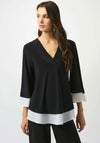 Joseph Ribkoff Contrast Trim V Neck Flared Top, Black