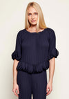 Joseph Ribkoff Pleated Round Neck Blouse, Navy