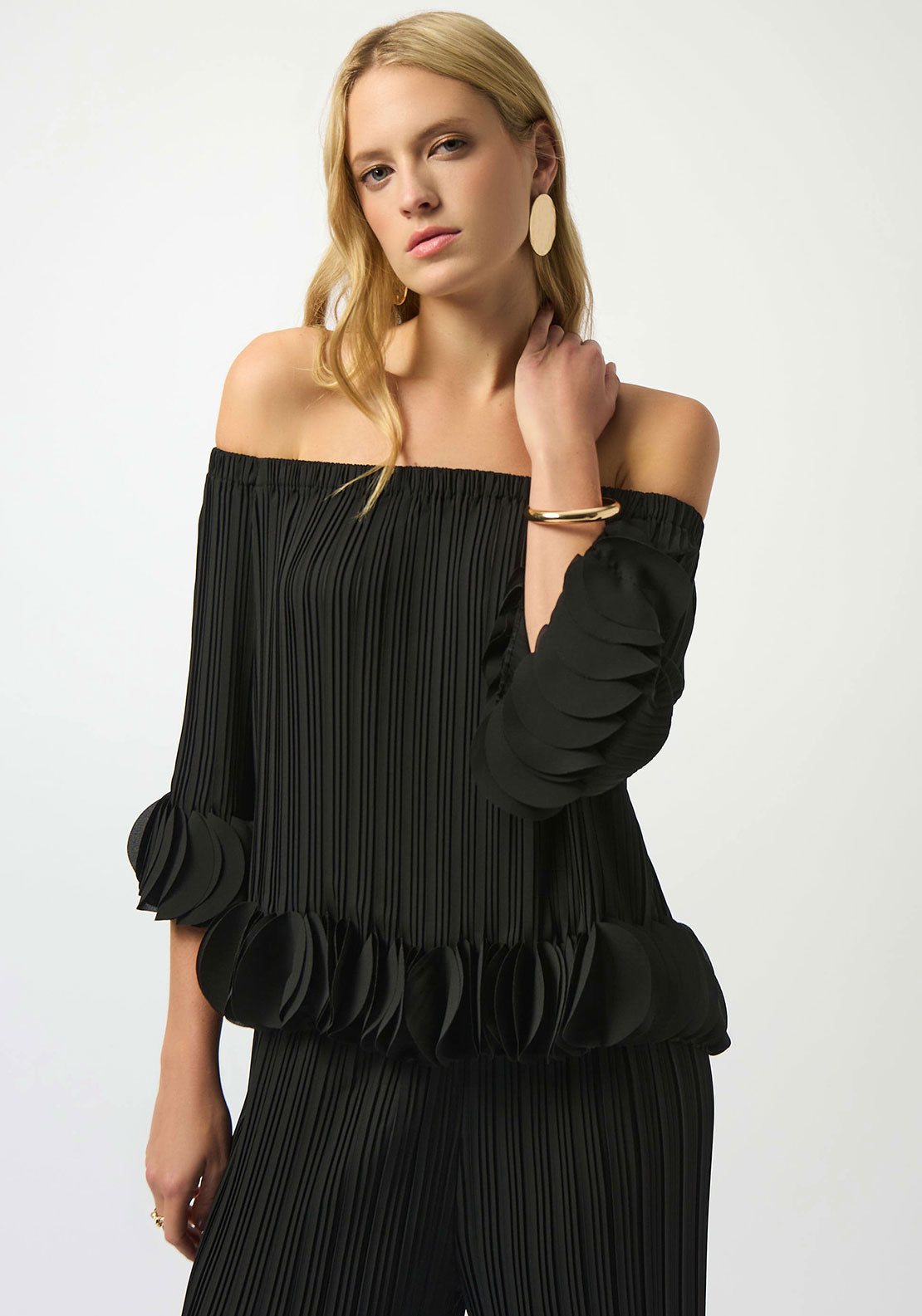 Joseph Ribkoff Georgette Off Shoulder Pleated Top, Black