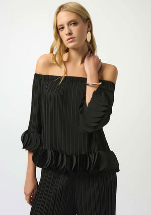 Joseph Ribkoff Georgette Off Shoulder Pleated Top, Black