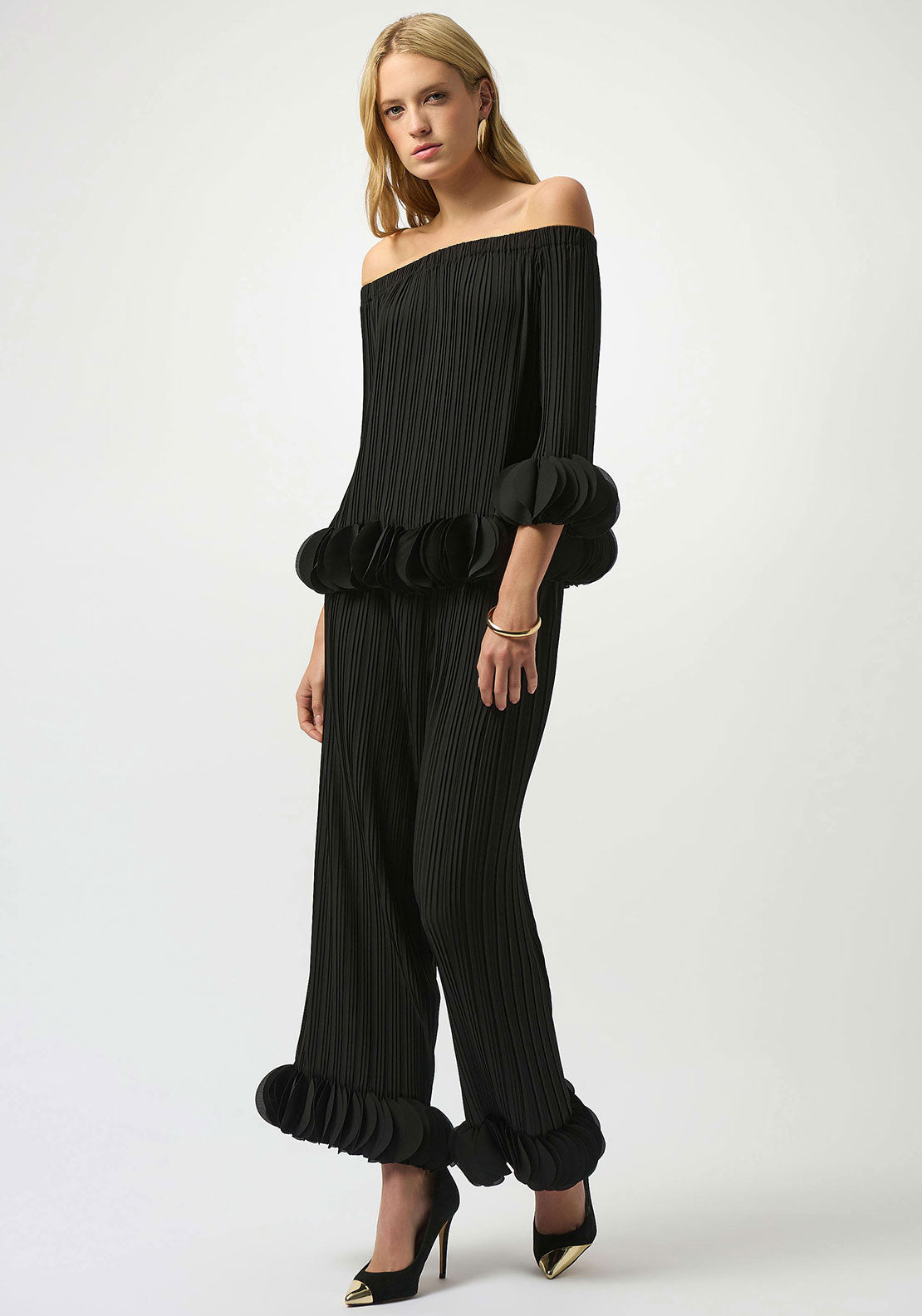 Joseph Ribkoff Georgette Off Shoulder Pleated Top, Black