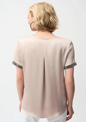 Joseph Ribkoff Satin Top with Rhinestone Detail, Taupe