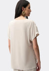 Joseph Ribkoff Pleated Satin Boxy Top, Beige