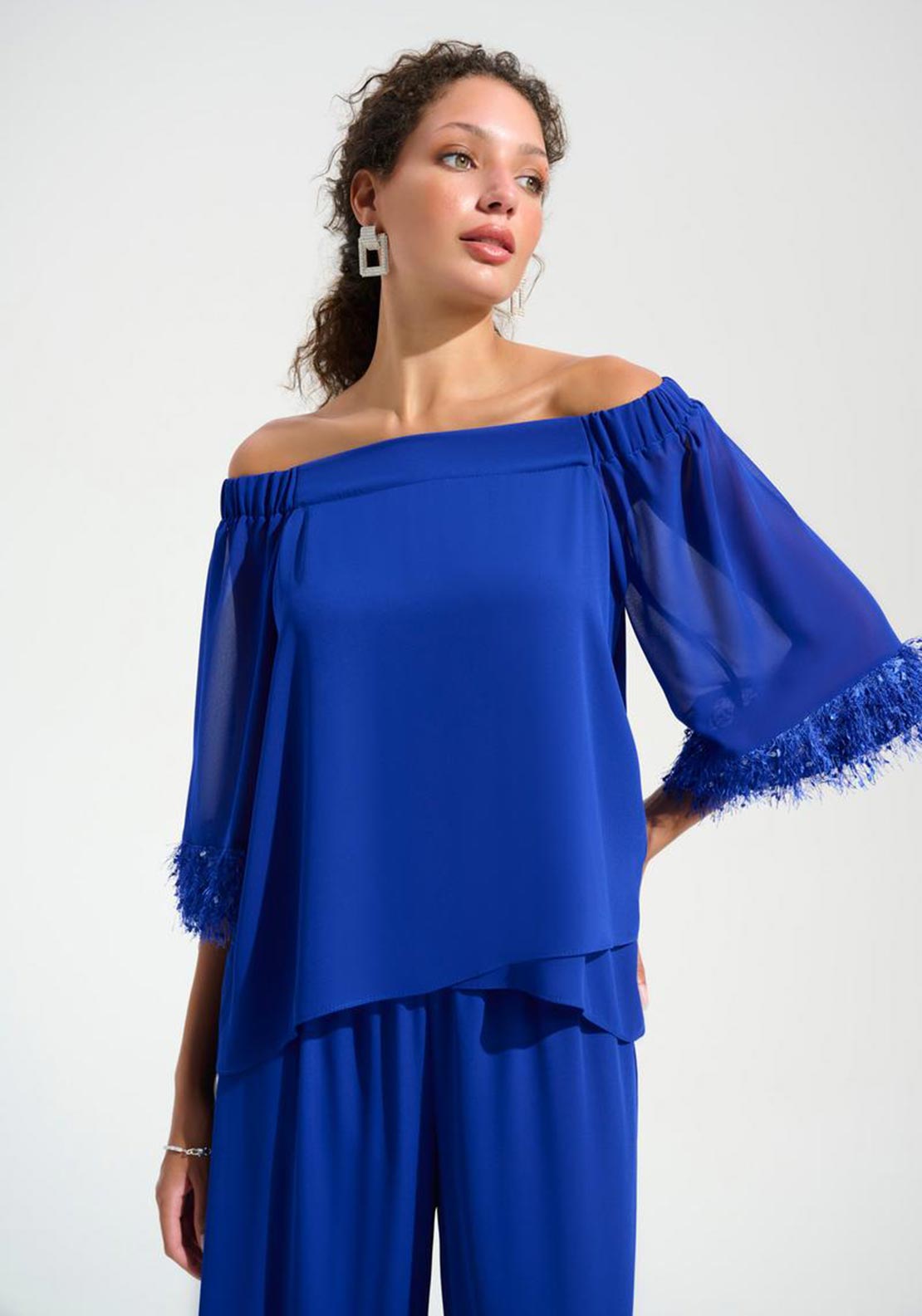 Joseph Ribkoff Off-Shoulder Trapeze Top, Blue - McElhinneys