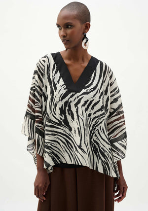 Joseph Ribkoff Sheer Animal Print Top, Black
