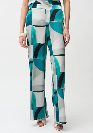 Joseph Ribkoff Satin Geometric Print Trousers, Green