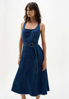 Joseph Ribkoff Denim Belted Fit and Flare Midi Dress, Blue