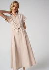 Joseph Ribkoff Zip Up Front With Tie Detail Midi Dress, Beige