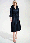 Joseph Ribkoff Stretch Taffeta Fit and Flare with Lapel Collar Dress, Navy