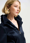 Joseph Ribkoff Stretch Taffeta Fit and Flare with Lapel Collar Dress, Navy